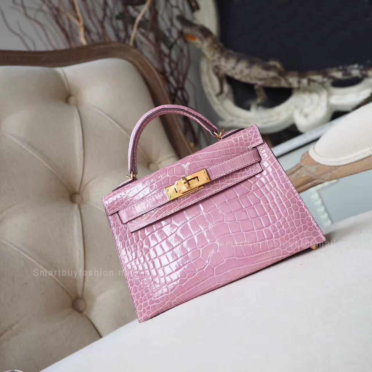 Hermes Mini Kelly II Bag in cc94 Terre Cuite Shiny Alligator
